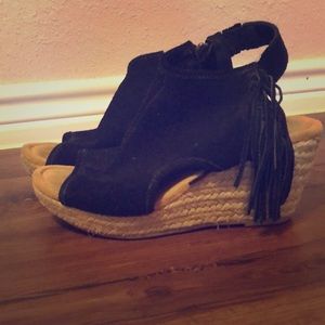 Minnetonka black suede wedges